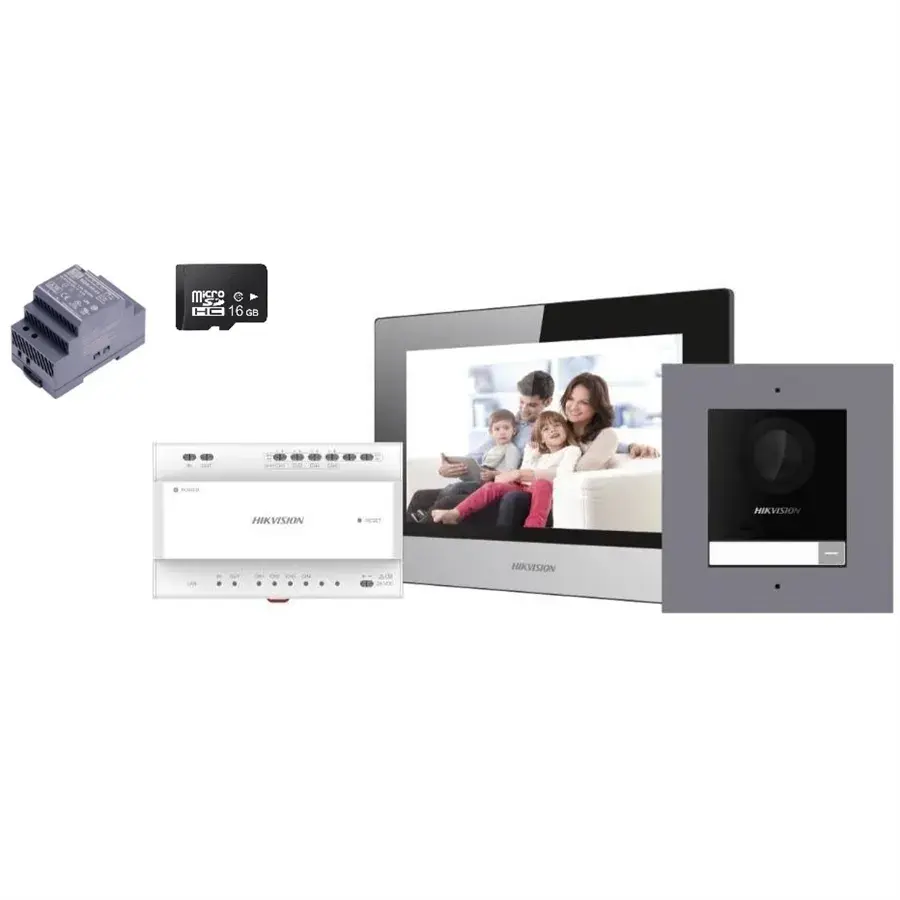 Hikvision DS-KIS702EY Sada 2drát videotelefonu - vonkajšia tablo + domovní jednotka + napájací zdroj + SD karta