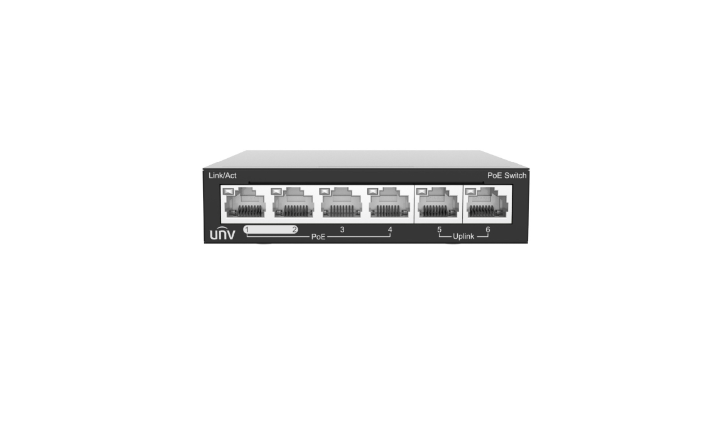 Uniview NSW2020-6T-POE-IN switch 6x100Mbps (4x PoE porty + 2 uplink porty), PoE budget 60W (802.af/at, max.30W na port), extended mode až do 250m