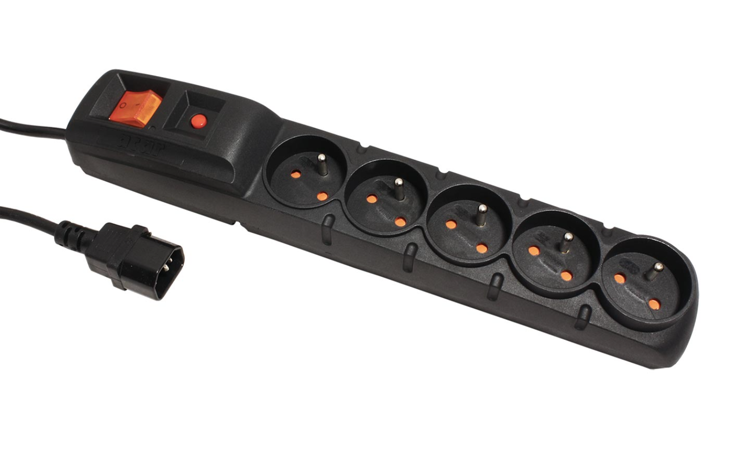ZASUVKA-5X230-IEC320-3M Vícenásobná zásuvka pre výstup UPS, 230V/10A, 5x zásuvka CZ, vstup IEC320 C14, vypínač, přepěťová ochrana, 3m, čierna
