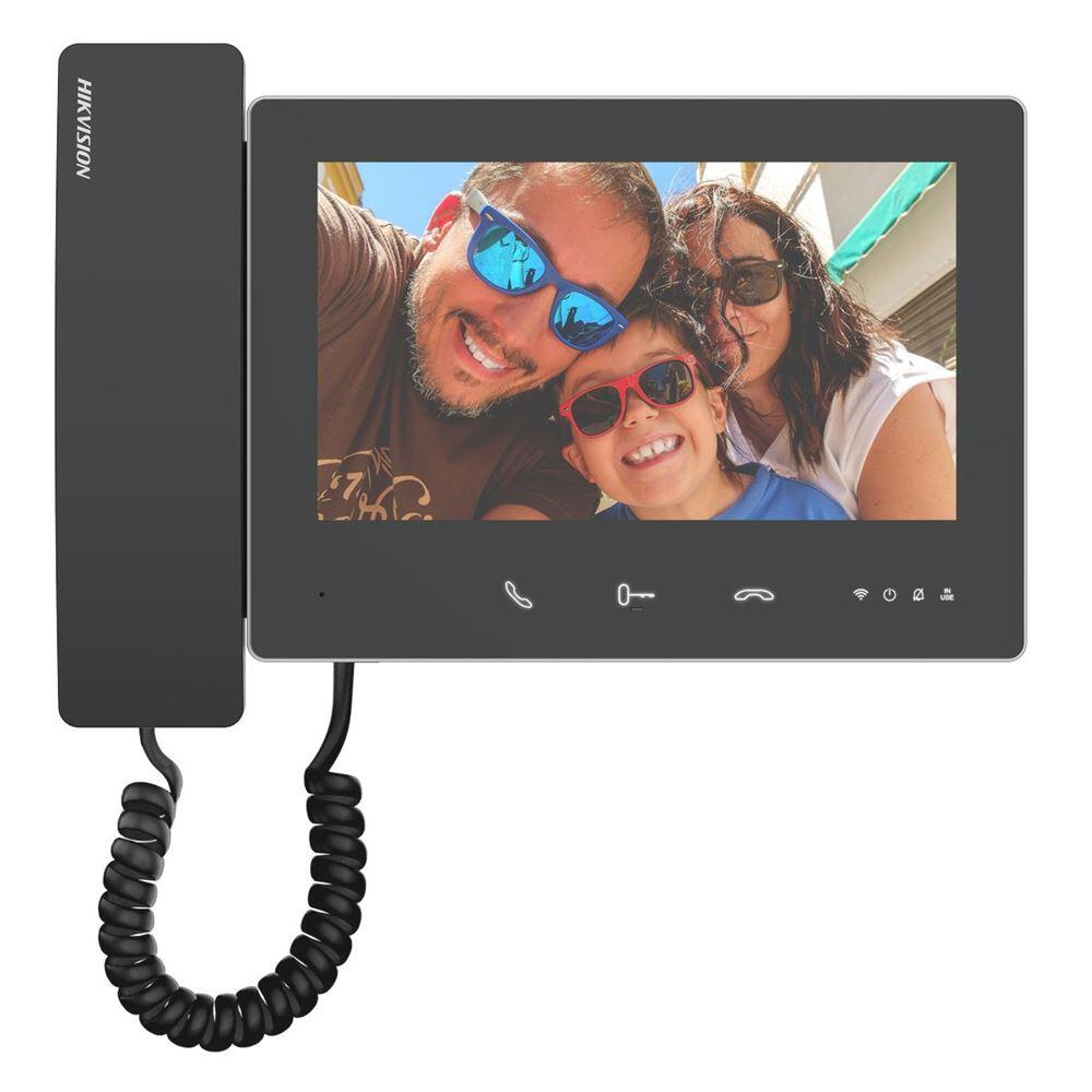 Hikvision DS-KH7300EY-WTHE2 Vnútorný stanica 2-drátového HD interkomu, dotykový displej 7" LCD so sluchátkem, čierna