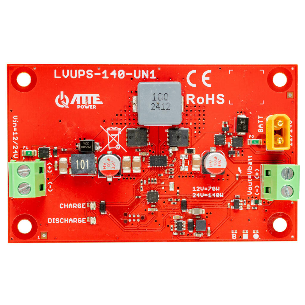 ATTE LVUPS-140-UN1-OF Univerzální vyrovnávací modul pre napájanie z automobilových inštaláciou 12 V / 24 V,
Vstupní napětí 1: 13,2…15 V,
Vstupní napětí 2: 26,2…29 V,
Výstupní napětí: 14,4 V / 28,8 V,
Výstupní výkon: 70 W / 140 W,
Výstupní prúd: 5 ...