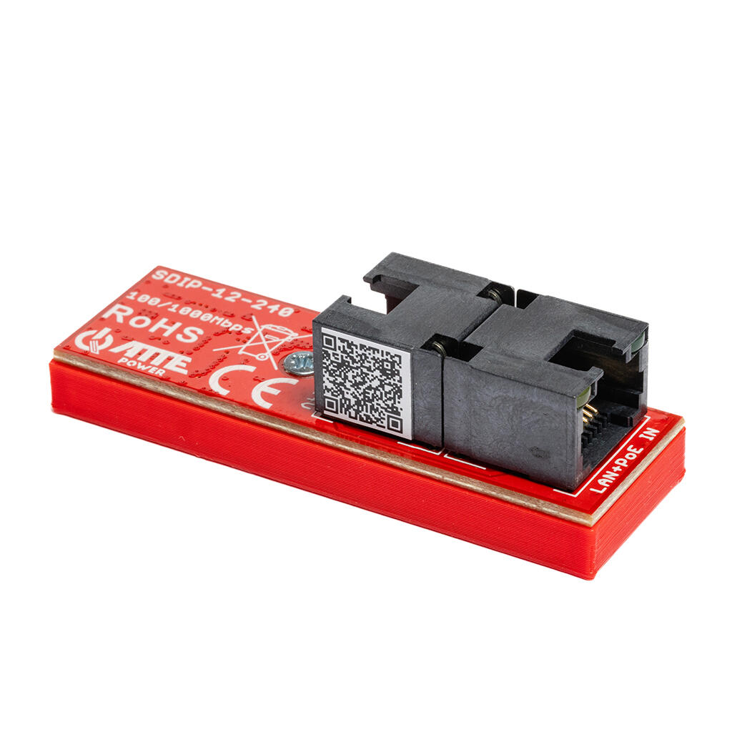 ATTE SDIP-12-240 Gigabitový PoE adaptér, vstupní napětí PoE 35–56 V DC, výstupní napětí PoE 24 V DC, výstupní prúd 0,5 A, výstupní výkon 12 W, kompatibilní s PoE PASSIVE a přepínači 802.3af, konektory RJ45/RJ45.