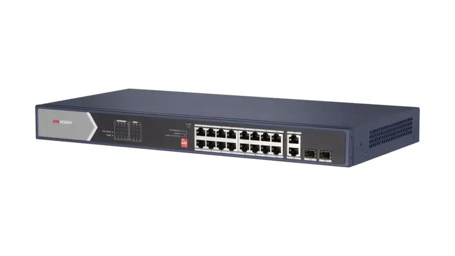 Hikvision DS-3E0520HP-E Full Gb dátový switch 2 + 16 portov s PoE + 2 porty SFP